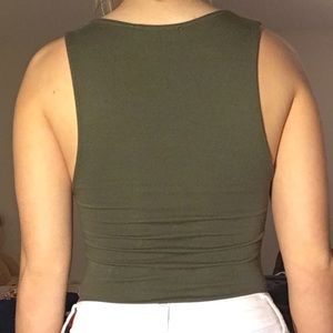 plunge neck army green top